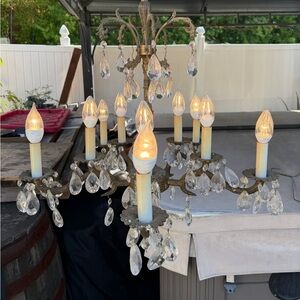Elegant Crystal Chandelier with Antique Brass Finish